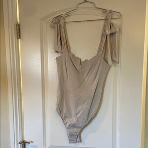 Free People Tan Sleeveless Bodysuit with Tie Front